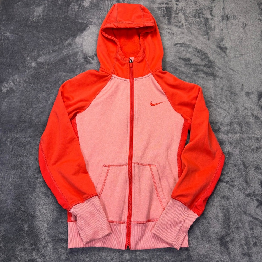 Nike Therma-Fit‎ Full Zip Hoodie Women's XS Pink Orange Athletic Sweatshirt